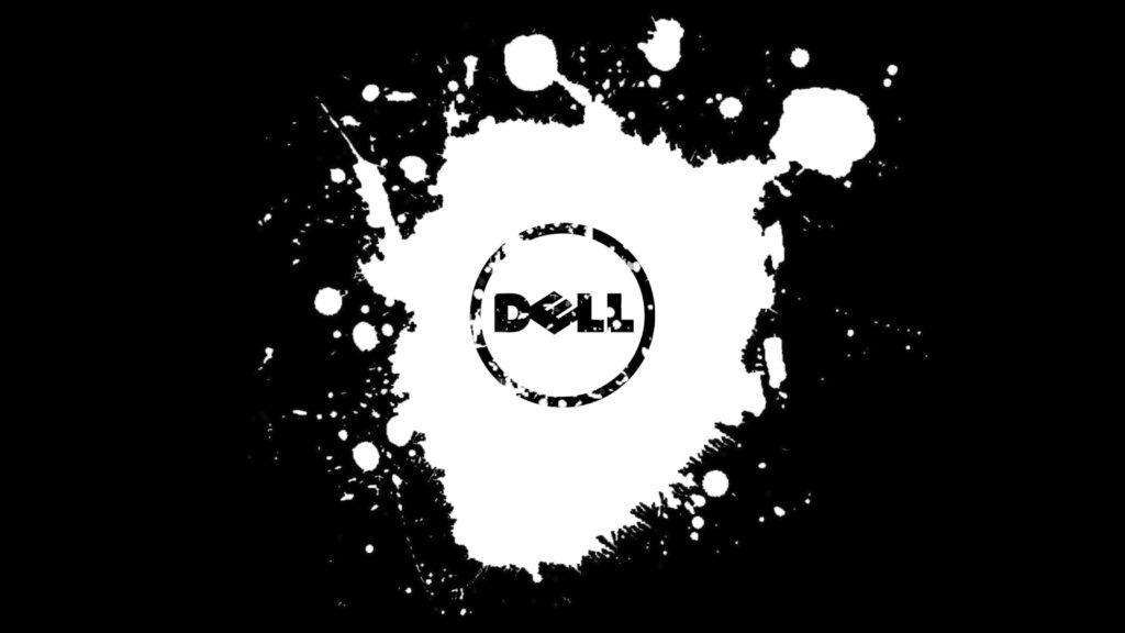 Dell wallpaper black and white paint splatter with centered logo modern tech abstract background