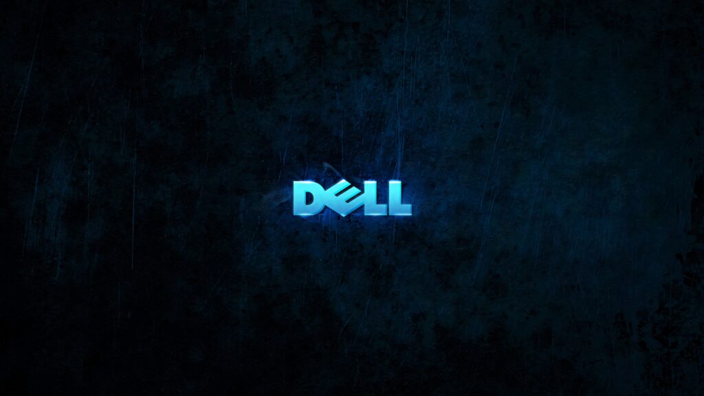 Dell wallpaper with illuminated blue logo on dark textured background modern tech design