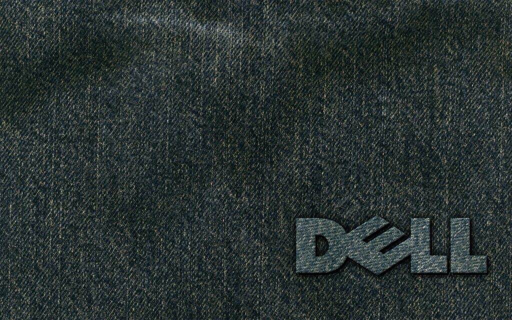Minimalist Dell wallpaper with textured denim background and matching denim Dell logo bottom right