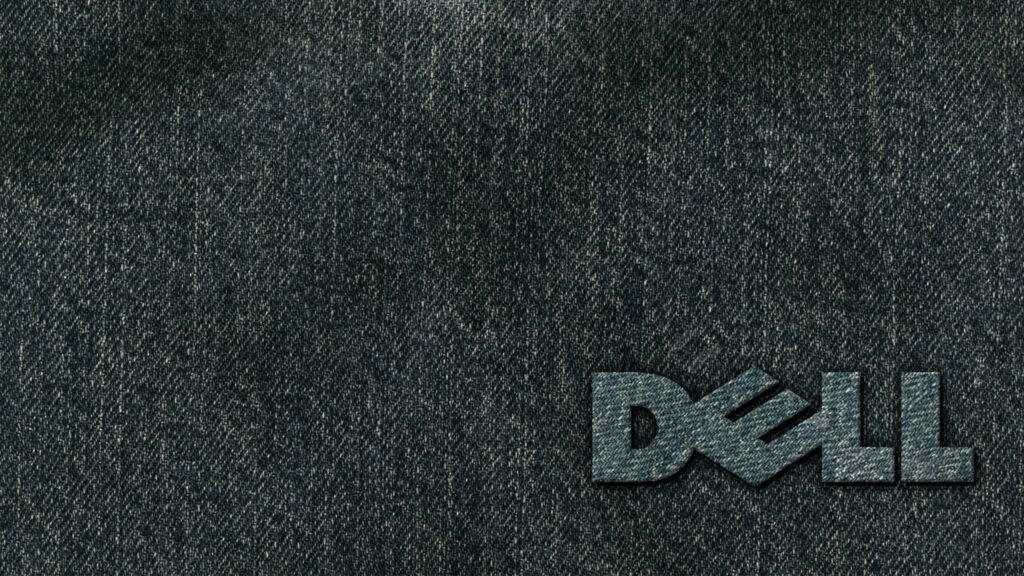 Dell wallpaper with denim texture background and iconic logo in lower right for modern tech style