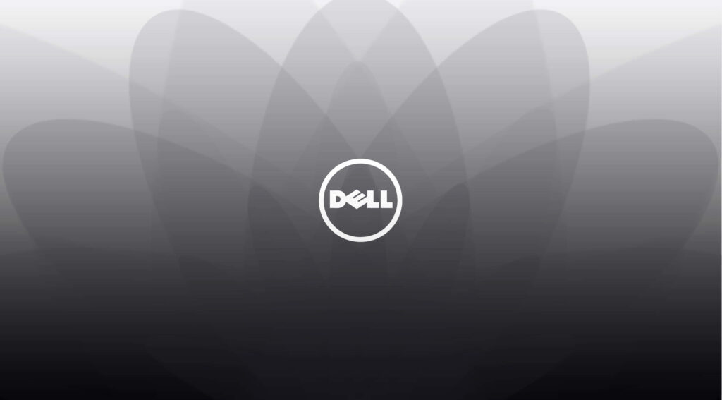 Dell wallpaper grayscale gradient with abstract shapes and bold white Dell logo modern design