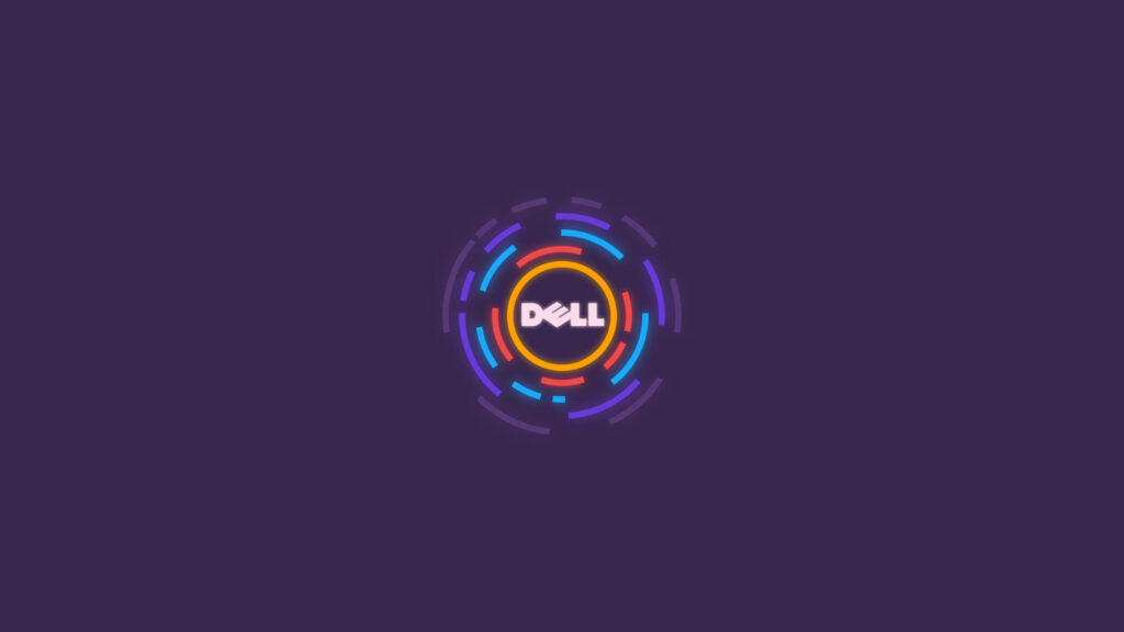Colorful Lines Frame the Dell HD Logo on a Vibrant Purple Background Wallpaper