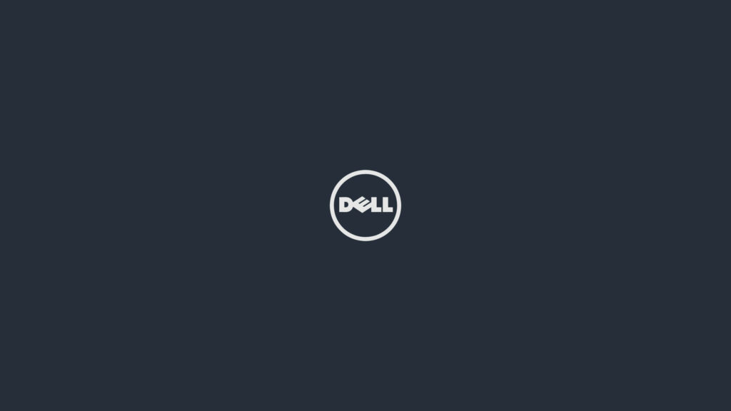 Subtle Dell: Miniature White Logo Shines on Serene Blue Gray Canvas Wallpaper