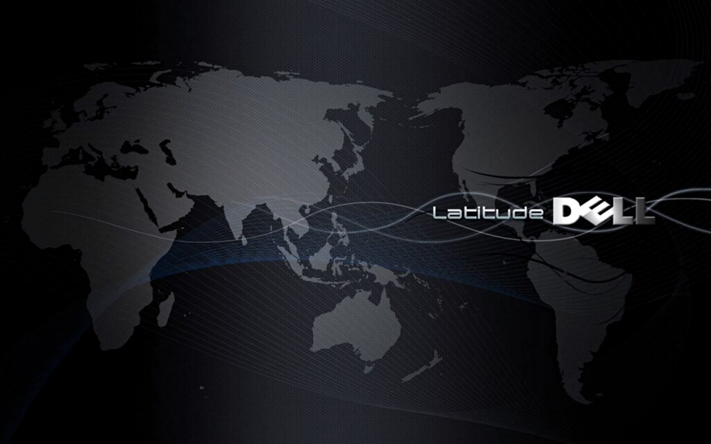 Dell Latitude wallpaper dark world map with wave patterns and silver logo professional design