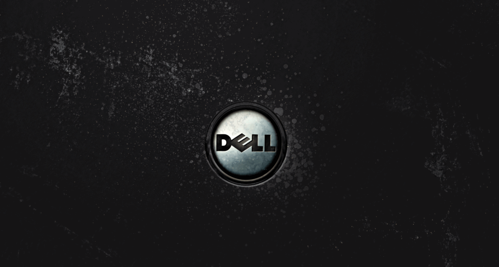 Dell logo metallic illuminated on dark textured background modern tech desktop wallpaper