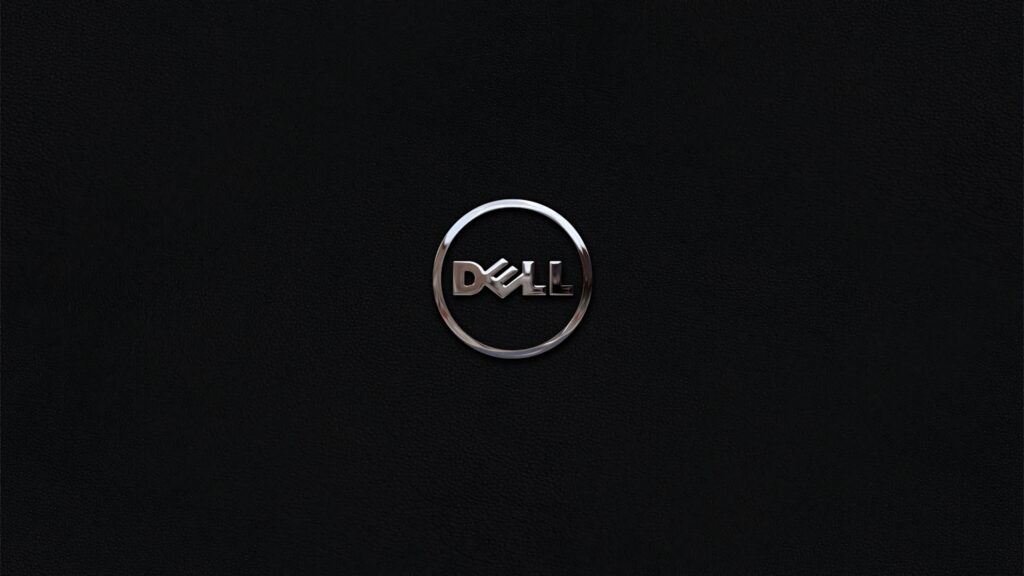 Dell logo metallic finish on textured black background minimalist professional wallpaper design