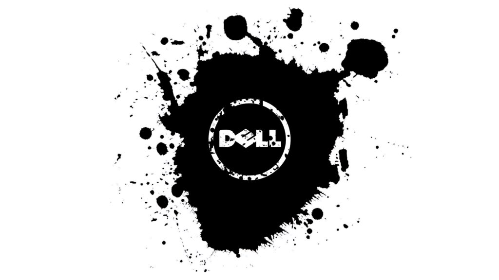 Dell wallpaper with bold logo black ink splatter minimalist design on clean white background