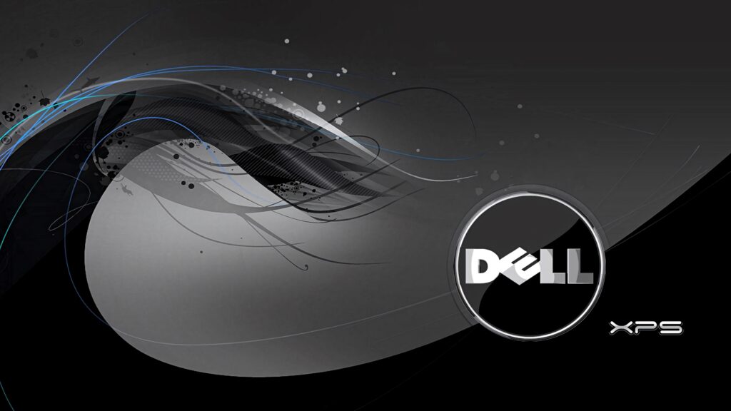 Dell wallpaper with abstract black grey and blue swirls featuring XPS logo for a modern look