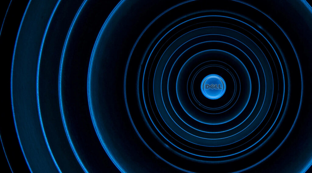 Mesmerizing Dell Logo Enveloped by Radiant Blue Circles in Astonishing 4K Resolution Wallpaper