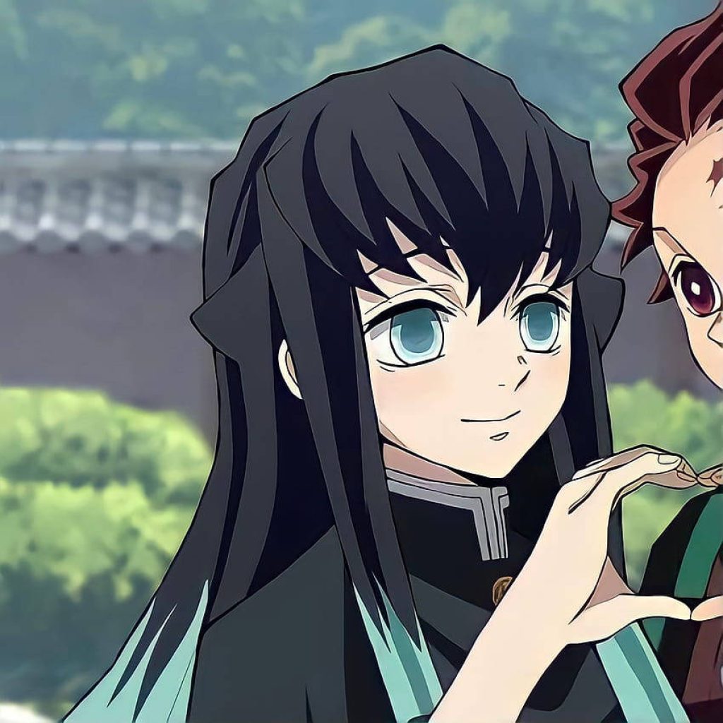 Demon Slayer wallpaper Muichiro Tokito and Tanjiro Kamado heart sign anime PFP background