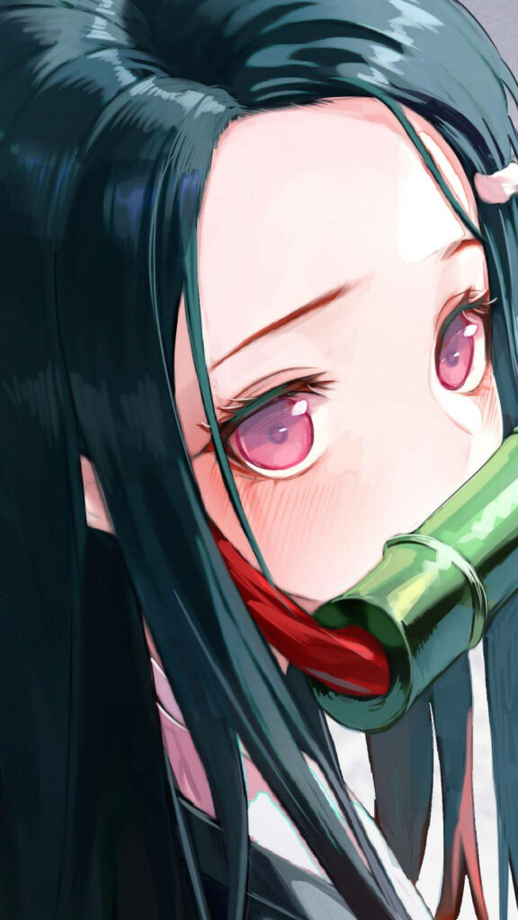 Nezuko blends with an extraordinary iPhone aesthetics - Anime-inspired high-res background image Wallpaper
