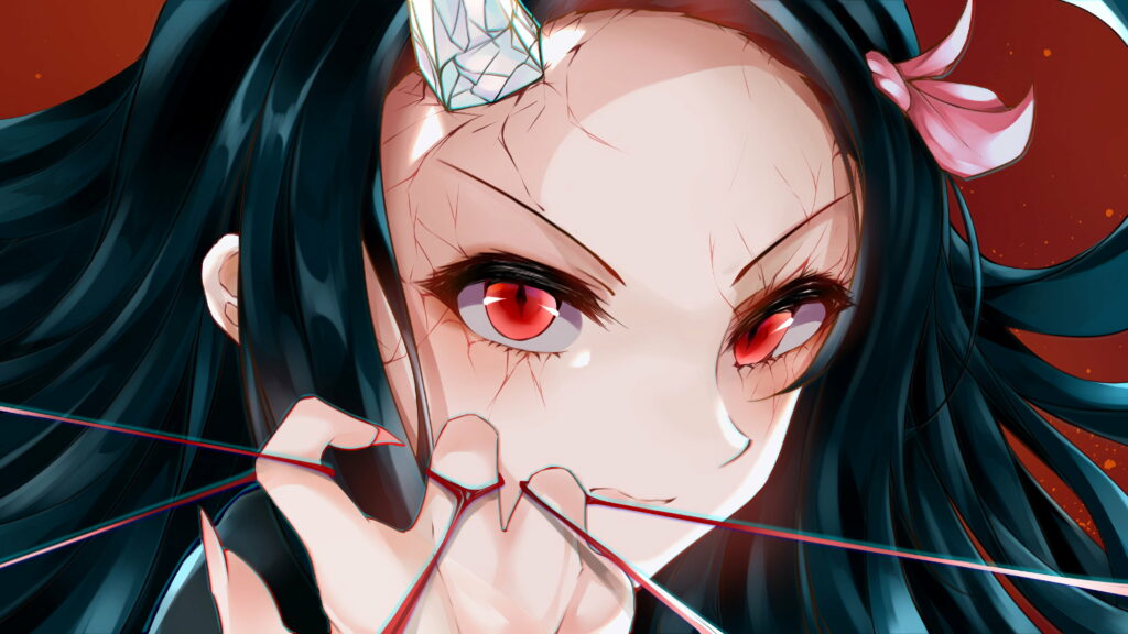 Sakura Siblings: Nezuko Kamado's Mesmerizing 4K Anime Portrait Wallpaper