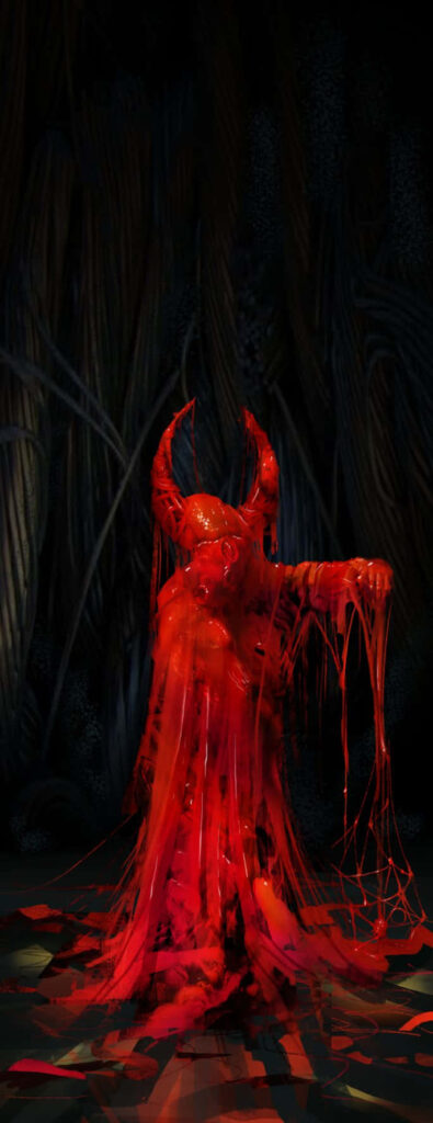 Visceral Demonic Figure Oozing Blood in a Captivating Aesthetic Wallpaper