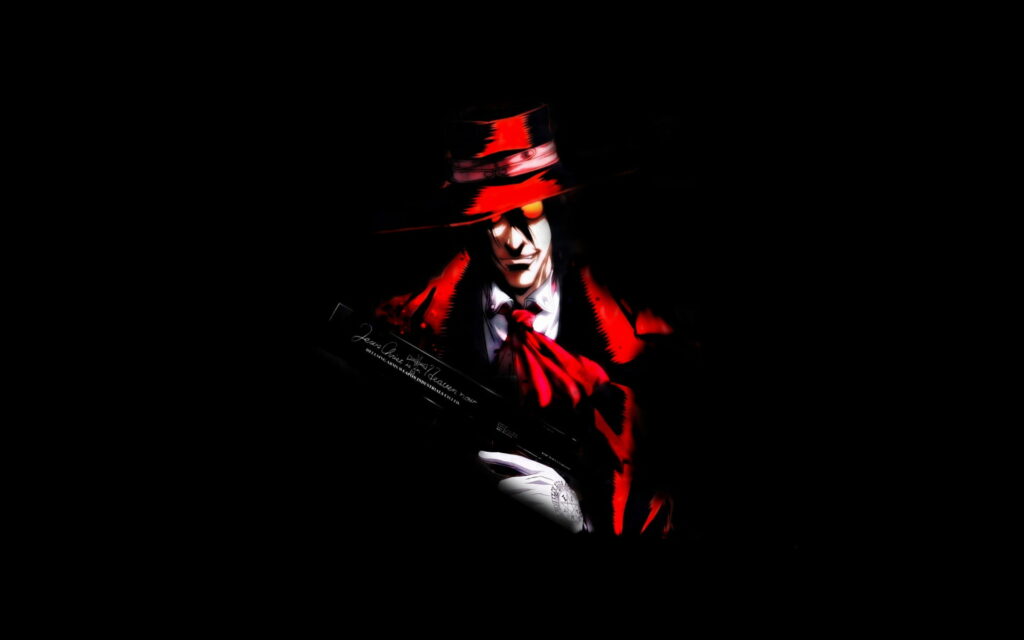 Boundless Carnage: Alucard Unleashing His Dark Hunger in Hellsing's Striking Anime Art Wallpaper