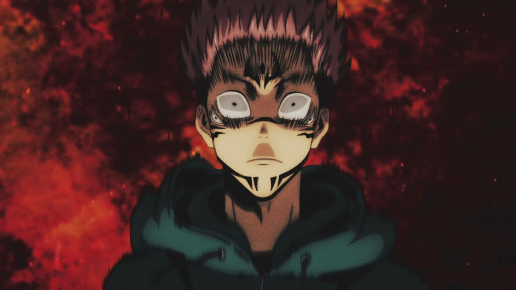 The Enigmatic Transformation: Yuji's Otherworldly Visage in a Captivating Jujutsu Kaisen 4k Background Image Wallpaper