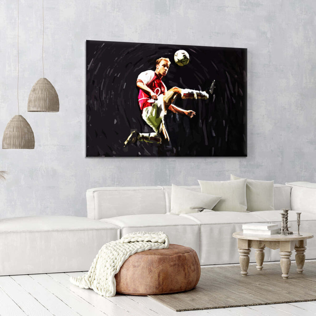 Dennis Bergkamp vibrant paint-style football artwork wallpaper in modern living room decor background