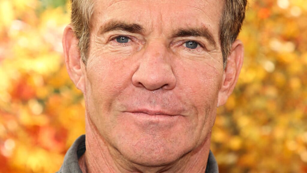 Dennis Quaid close-up portrait with smirk warm autumn background natural lighting wallpaper