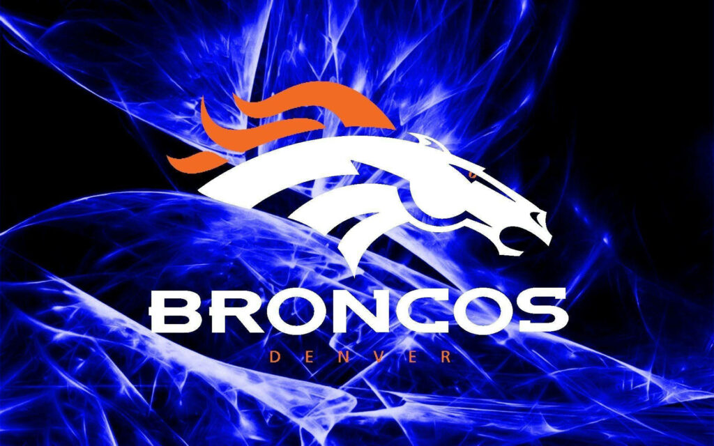 Denver Broncos logo wallpaper bold white orange on vibrant blue abstract energy background