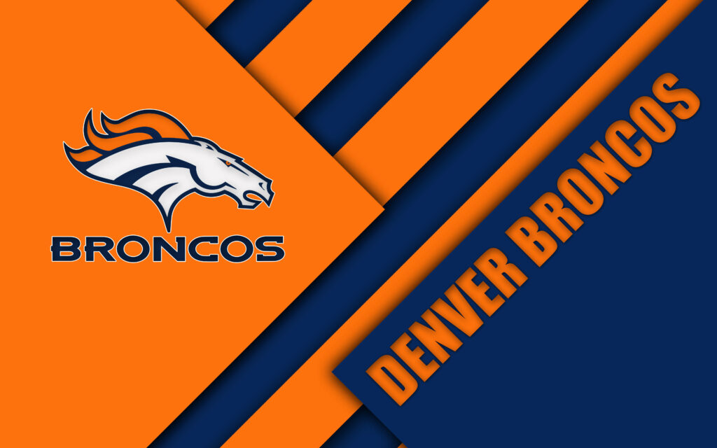 Denver Broncos logo and team name on bold orange and navy geometric background wallpaper