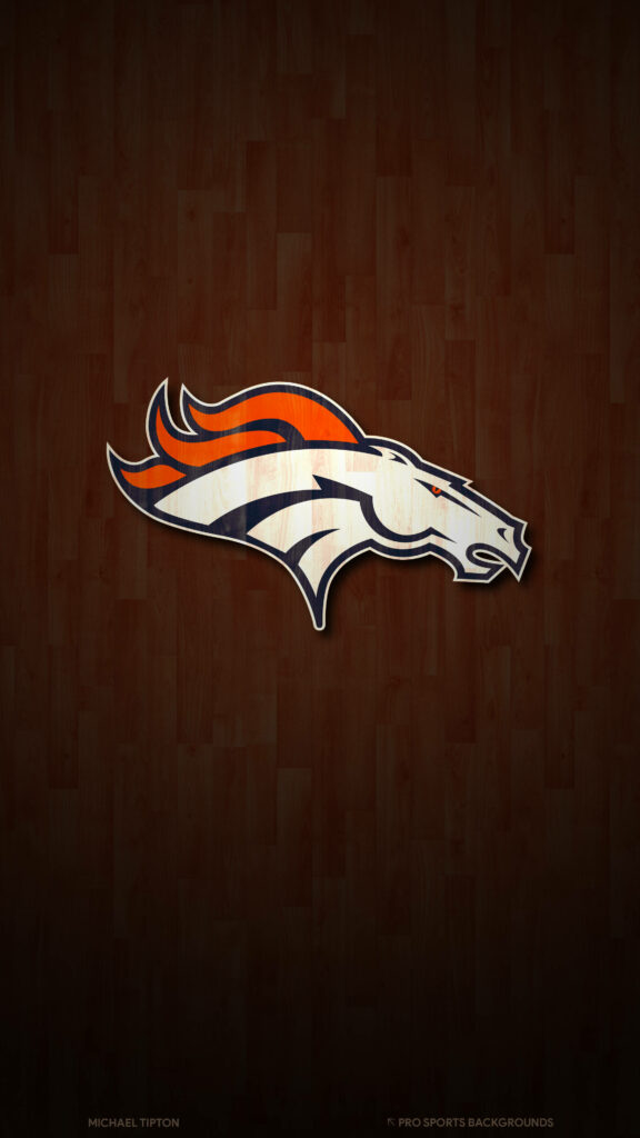 Denver Broncos iPhone Wallpaper: Iconic Logo on Wood Grain Background