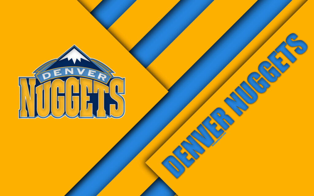 Denver Nuggets logo with gold and blue geometric mountain background digital wallpaper