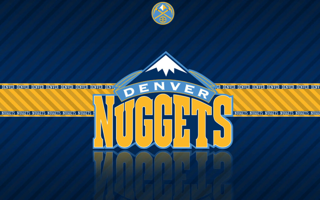 Denver Nuggets emblem with blue gold colors mountain peak crossed pickaxes NBA wallpaper background