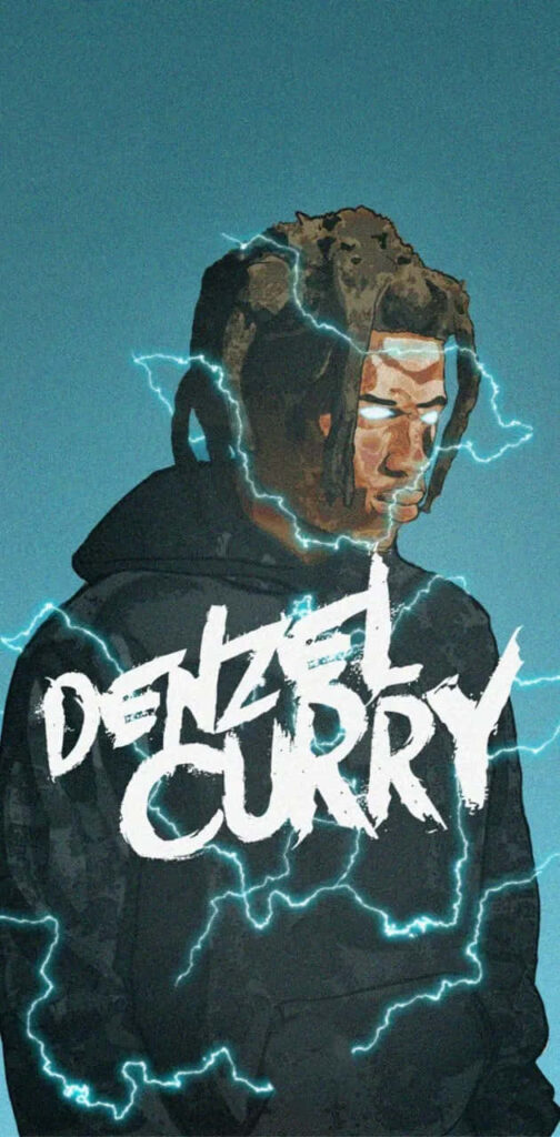 Denzel Curry with electric bolts on blue background vibrant lightning digital art wallpaper
