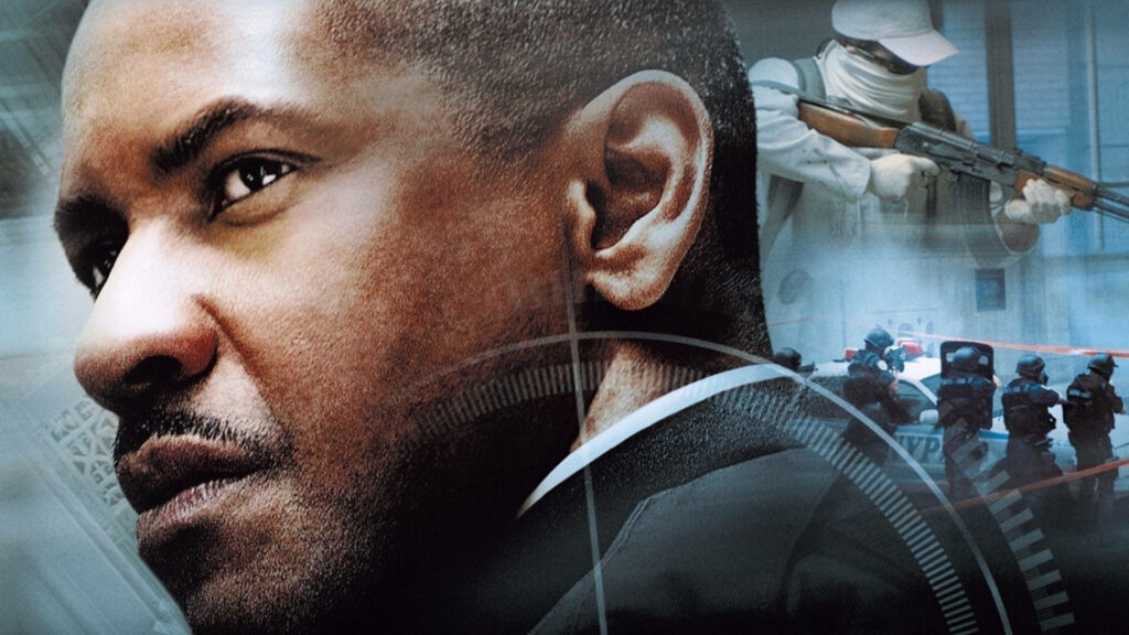 Denzel Washington Inside Man wallpaper intense profile armed standoff SWAT team action background