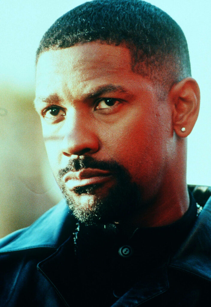 Denzel Washington as Alonzo Harris intense close-up portrait black leather jacket Training Day Wallpaper