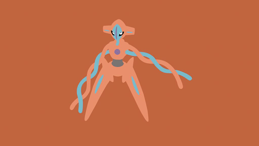 Deoxys Normal Form wallpaper with stylish brown and blue minimalist alien design on brown background