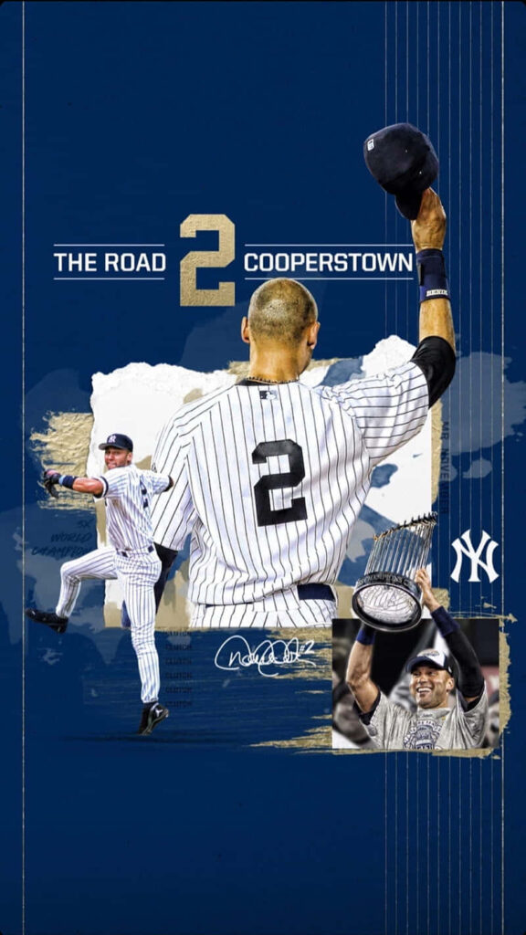 Derek Jeter New York Yankees action and celebration collage with deep blue background wallpaper