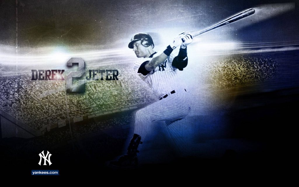 Derek Jeter Yankees wallpaper blue lighting stadium crowd iconic number 2 batting stance