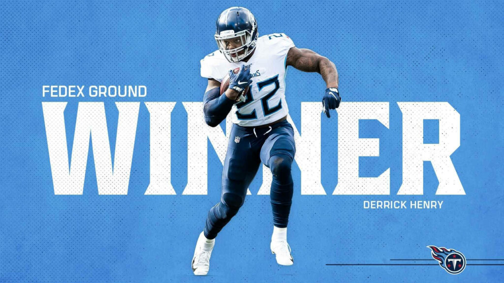 Tennessee Titans Derrick Henry running back action wallpaper with Winner text and team logo