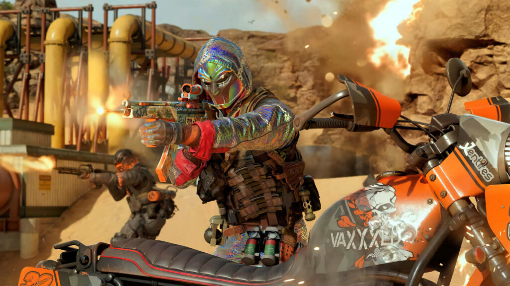 Desert Warrior: Owethu 'Jackal' Mabuza Unleashes Fiery Chaos in Call of Duty Black Ops Cold War Wallpaper