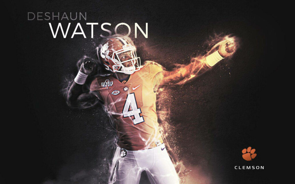 Deshaun Watson Clemson uniform mid-action vibrant orange dynamic wallpaper with glowing energy trails
