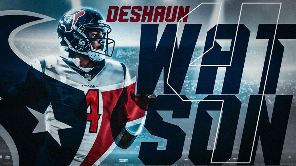 Deshaun Watson Houston Texans name art wallpaper with stadium background and bold team colors
