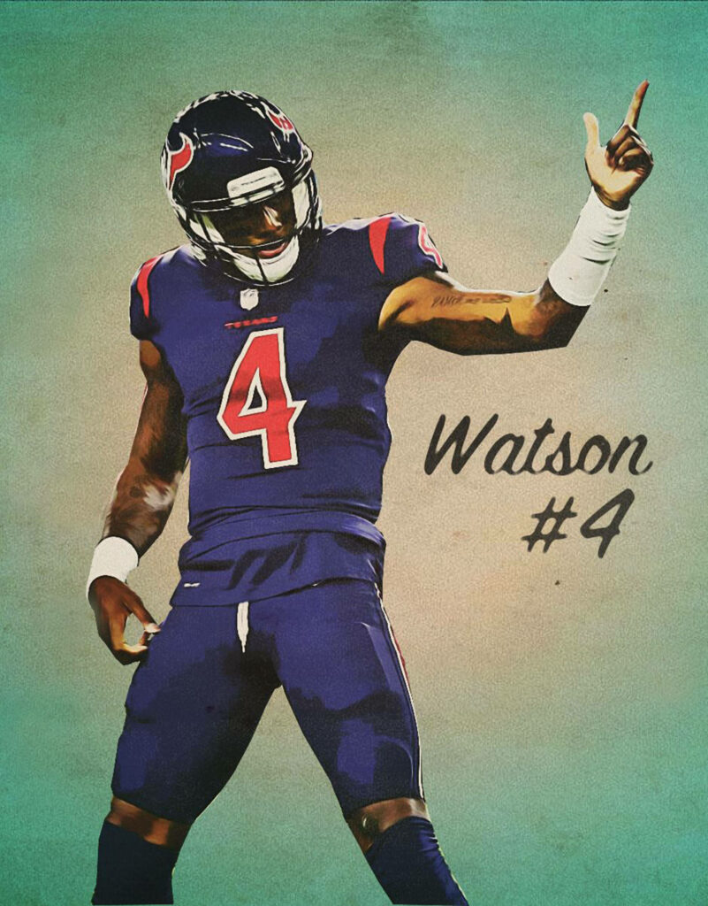 Deshaun Watson Houston Texans number 4 cool pose bold painted style turquoise wallpaper