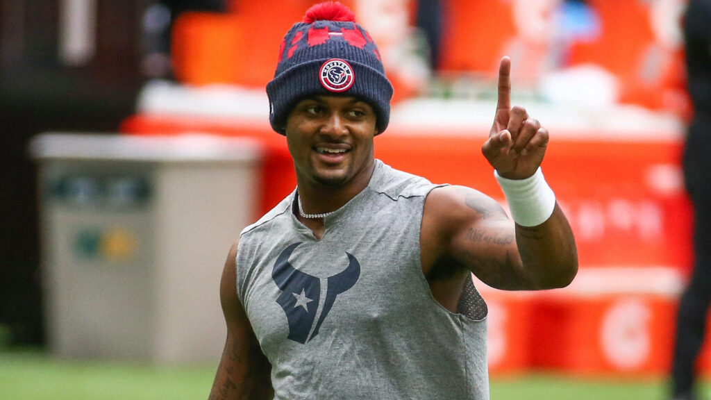 Deshaun Watson Houston Texans sleeveless shirt winter hat smiling number one pose on field Wallpaper