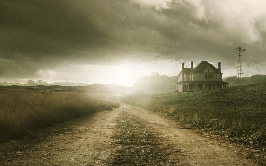 Haunting Walking Dead Wallpaper: Desolate Countryside & Lonely Farmhouse