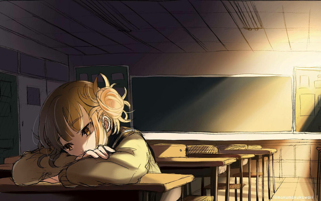 Melancholic Himiko Toga: Finding Solace in the Classroom Wallpaper