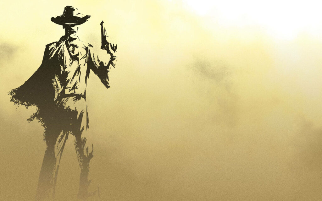 Drawn Pistol Cowboy: A Minimalist Frontier Hero Wallpaper