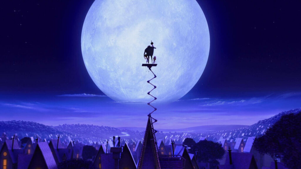 Despicable Me Moon Scene Wallpaper: Gru & Girls Silhouette Night Sky