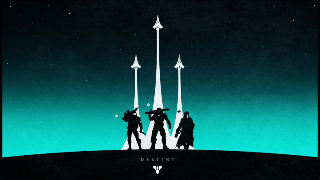 Destiny Character Silhouette Wallpaper in Retro Pixel Art Style
