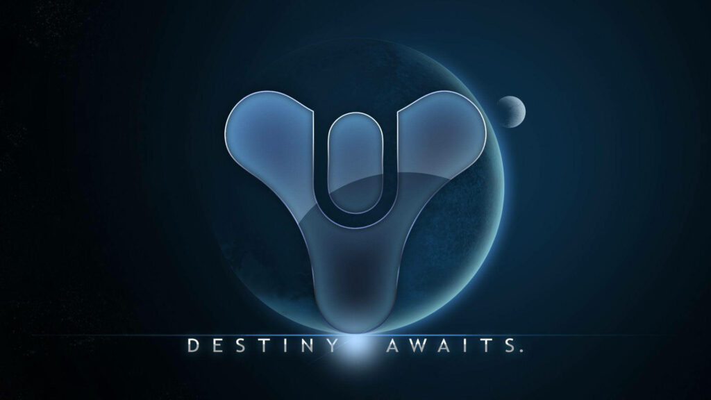 Destiny Game Wallpaper: Logo on Mysterious Planet & Moon Background