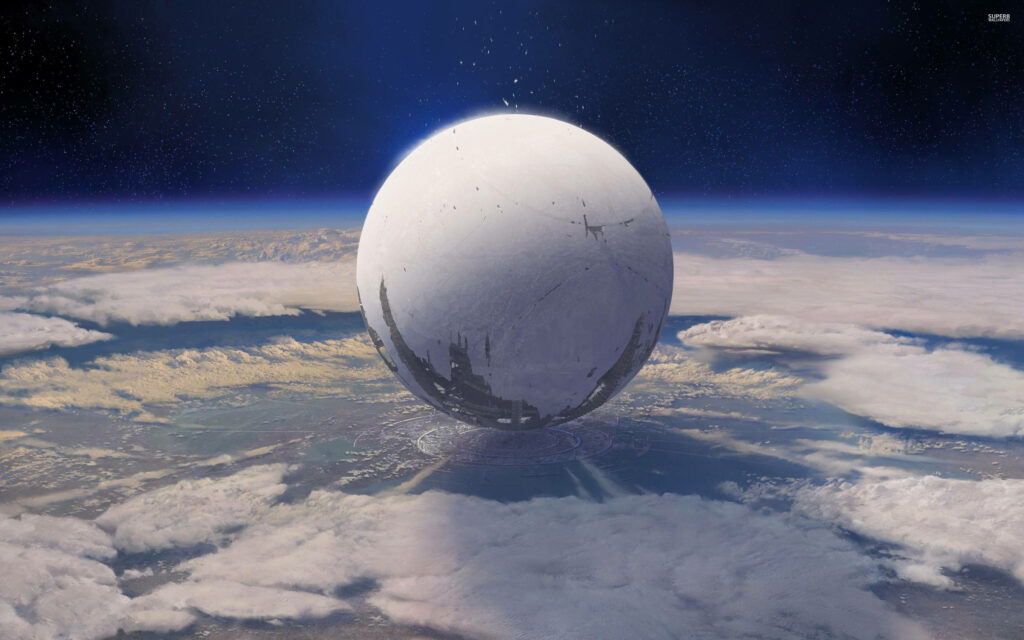 Destiny Game Wallpaper: Iconic Traveler Above Earth - Hopeful Background