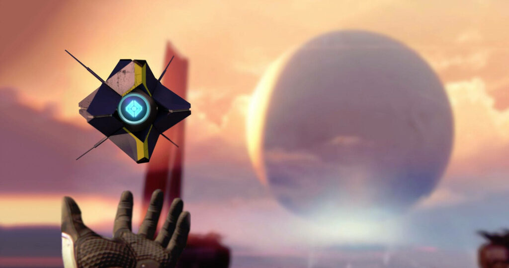 Destiny Guardian and Ghost Under the Traveler: Epic Game Wallpaper
