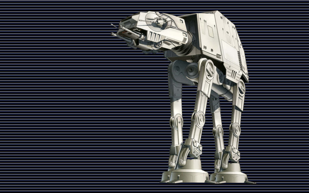 Detailed AT-AT walker against striped dark background showcasing Imperial power strength wallpaper