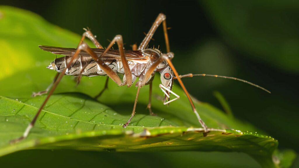 Close-up of assassin bug with long antennae on green leaf detailed body natural background Wallpaper