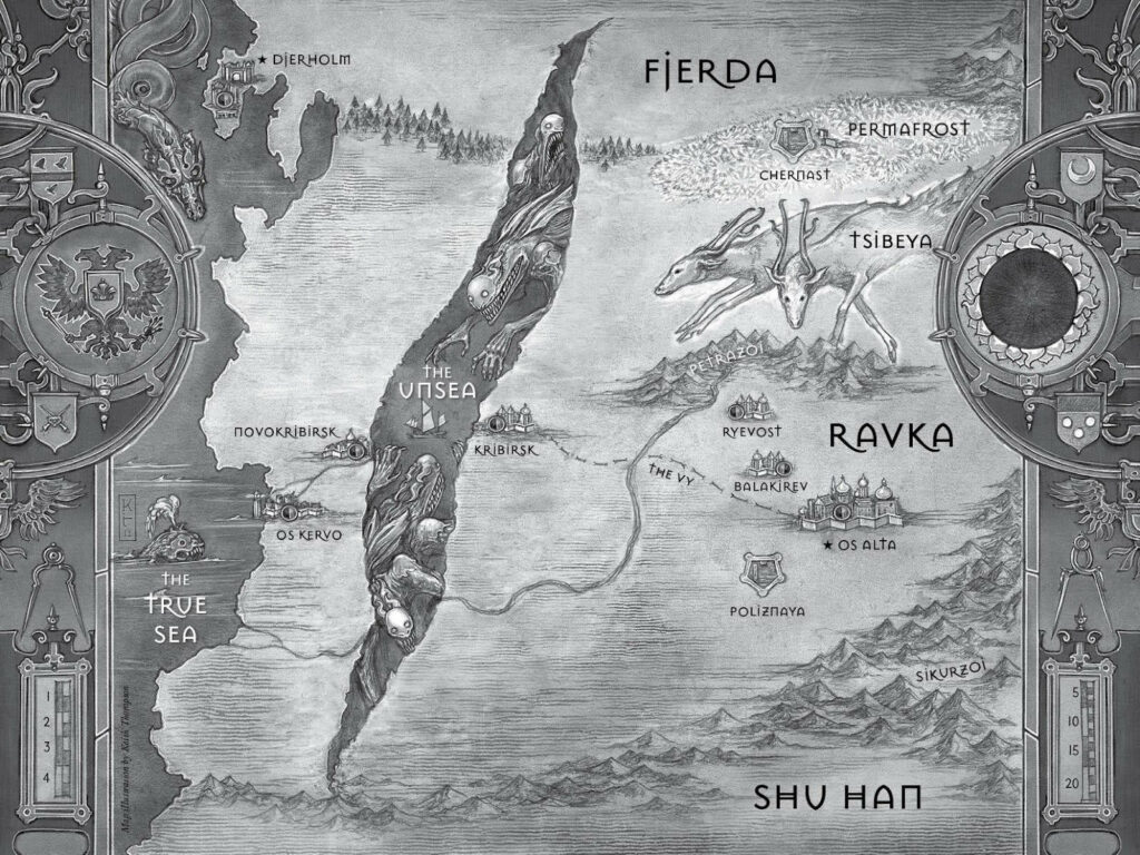 Detailed Black-and-White Shadow and Bone Map Wallpaper Background