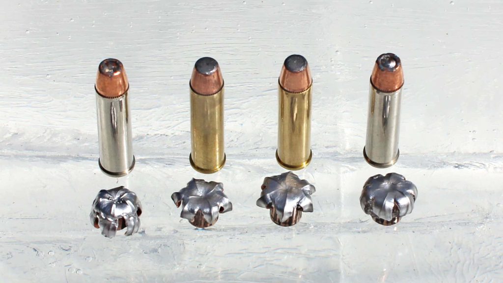 High definition bullet wallpaper showing handgun hollow point ammo before and after expansion